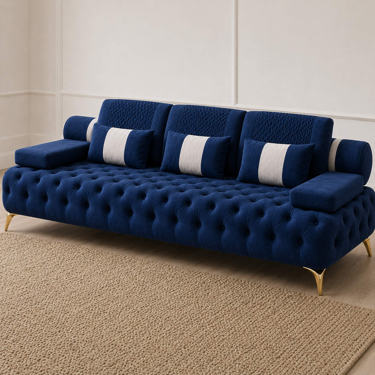 Solace 3+2+1 Sofa Set, 3 seater, blue, detail view
