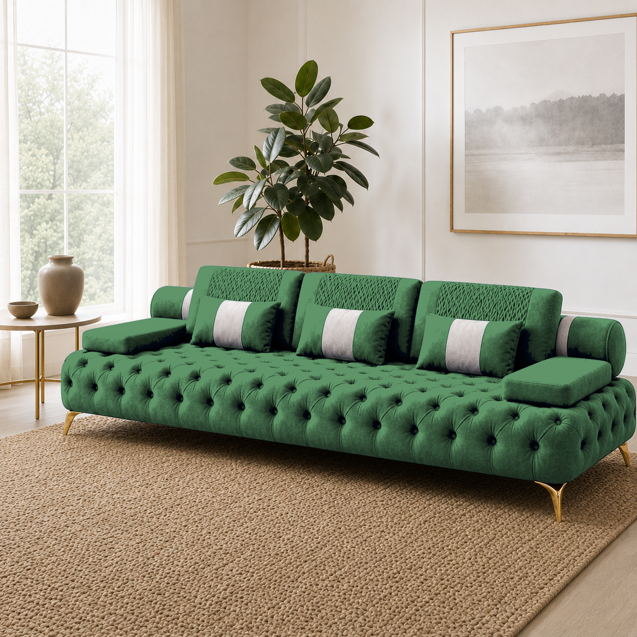 Solace 3+2+1 Sofa Set, 3 seater, green, room view