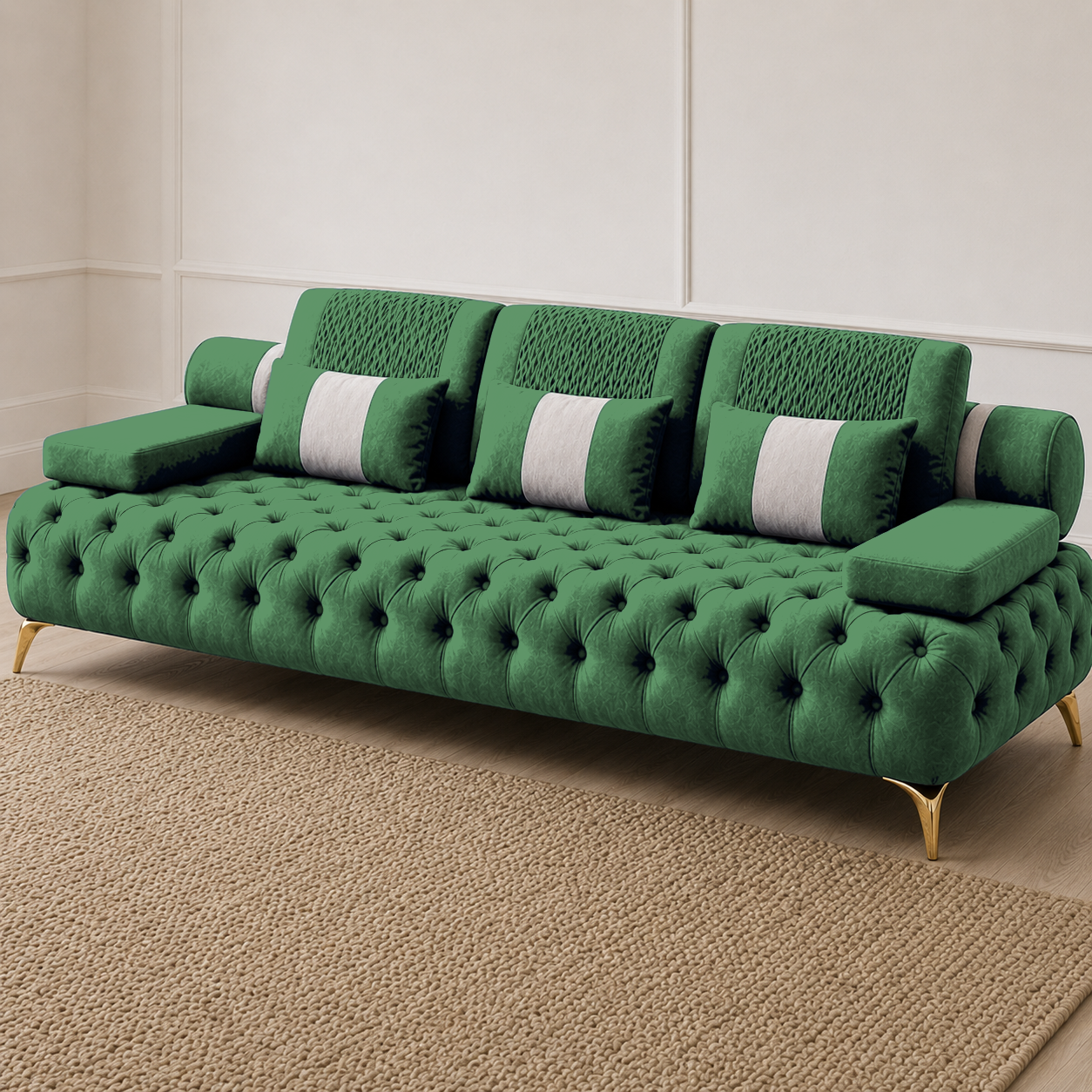 Solace 3+2+1 Sofa Set, 3 seater, green, detail view