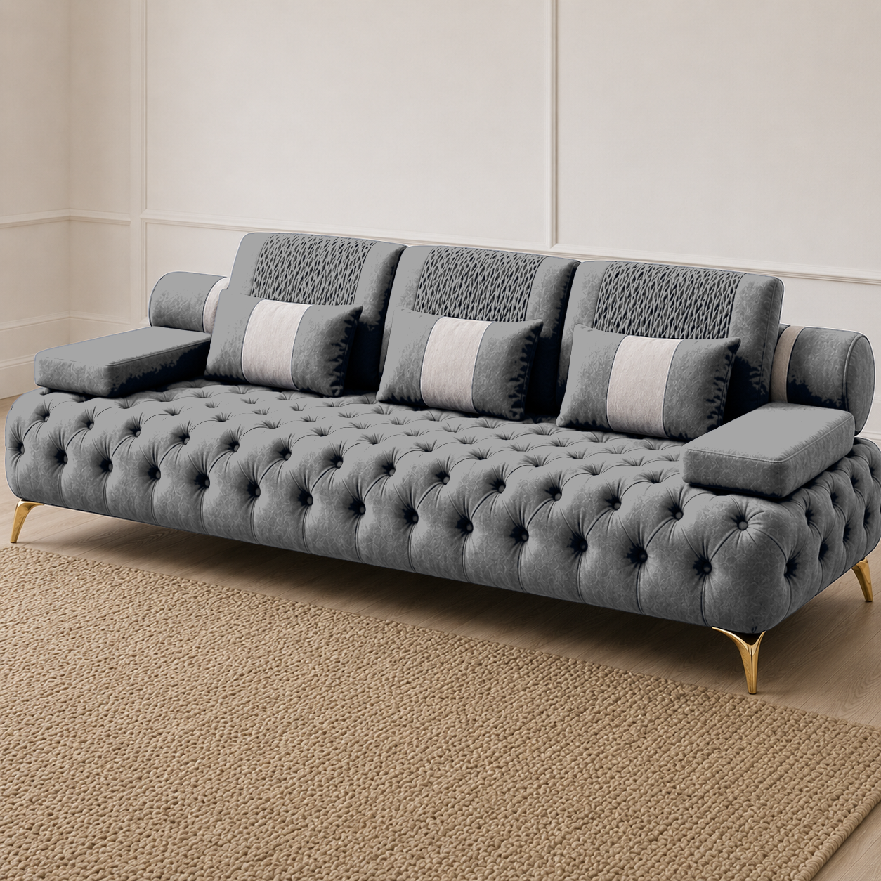 Solace 3+2+1 Sofa Set, 3 seater, grey, detail view