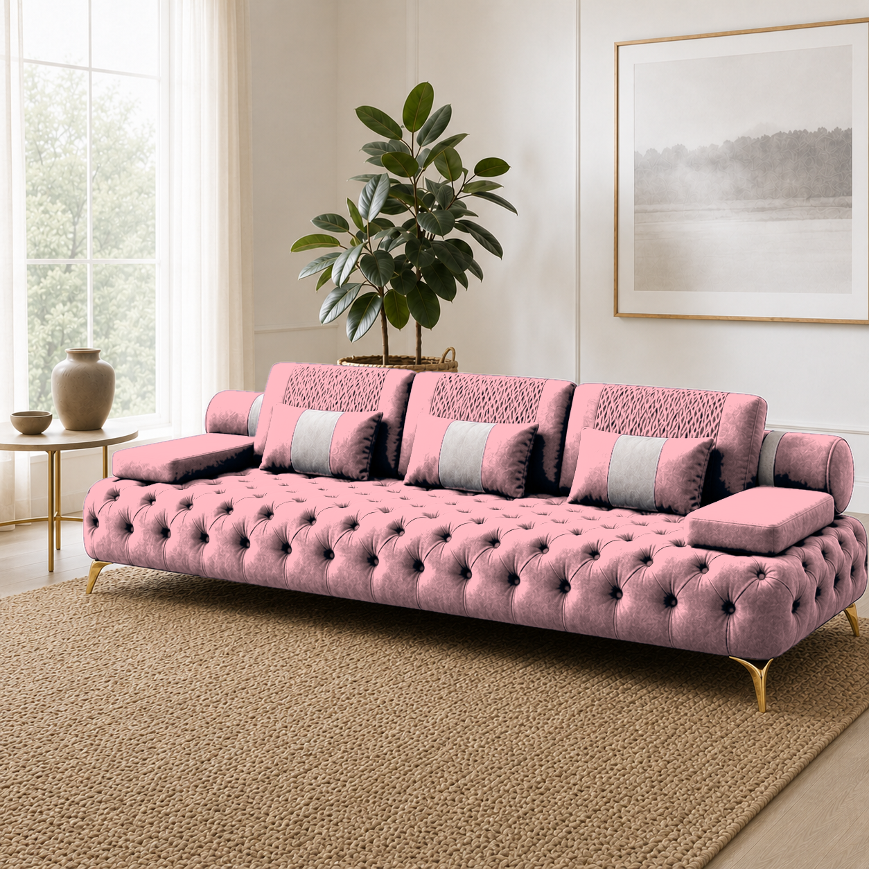 Solace 3+2+1 Sofa Set, 3 seater, pink, room view