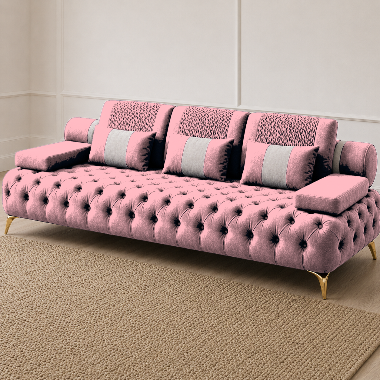Solace 3+2+1 Sofa Set, 3 seater, pink, detail view