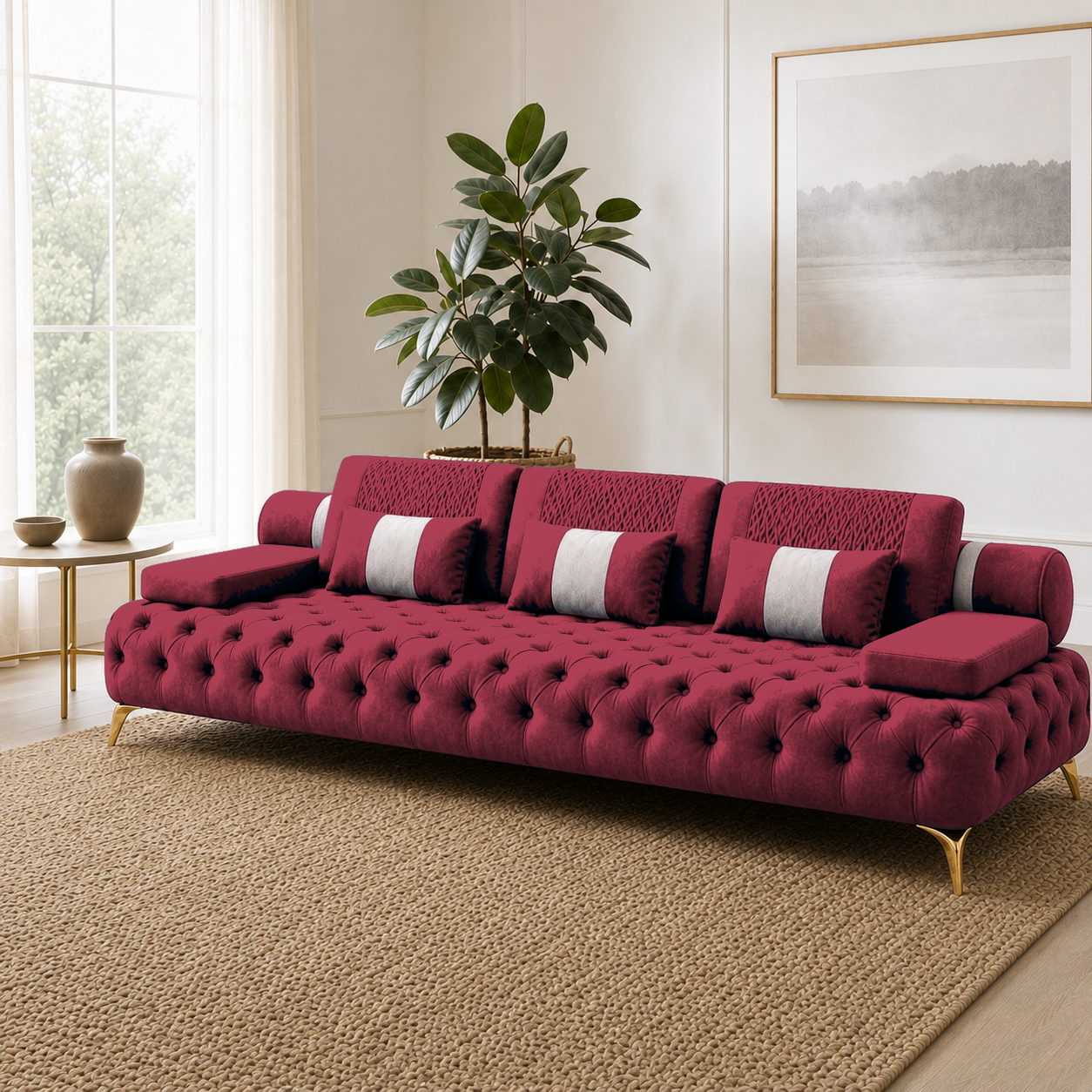 Solace 3+2+1 Sofa Set, 3 seater, red, room view