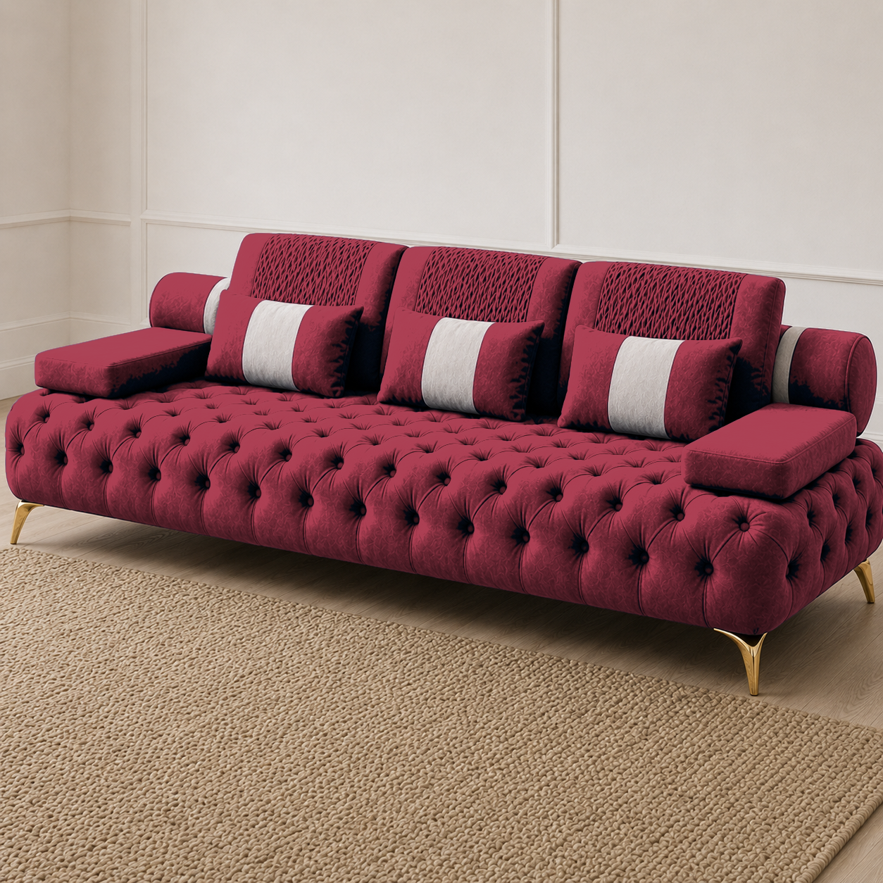 Solace 3+2+1 Sofa Set, 3 seater, red, detail view