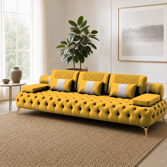 Solace 3+2+1 Sofa Set, 3 seater, yellow, room view