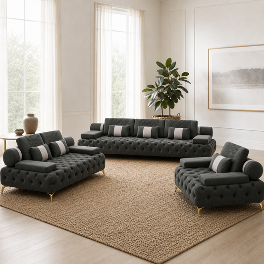 Solace - 3+2+1 Sofa Set, complete 3+2+1 sofa set in an editorial living room