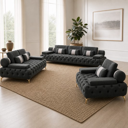 Solace - 3+2+1 Sofa Set, alternate room angle of the complete 3+2+1 sofa set
