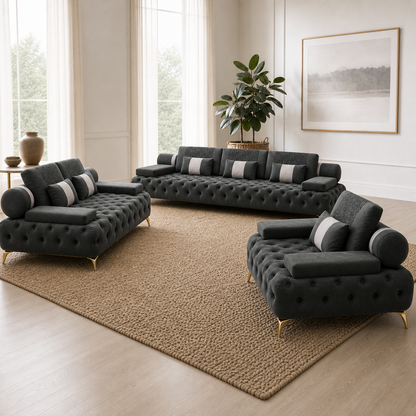 Solace - 3+2+1 Sofa Set, alternate room angle of the complete 3+2+1 sofa set