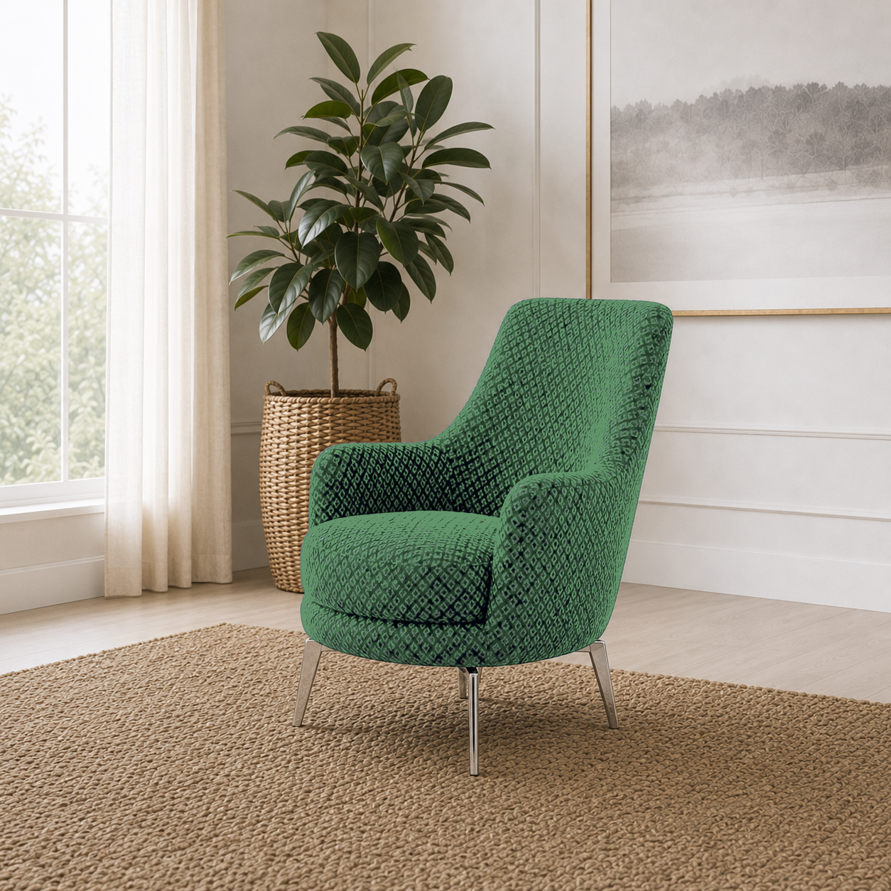 Solis 3+2+1 Sofa Set, 1 seater, green, room view