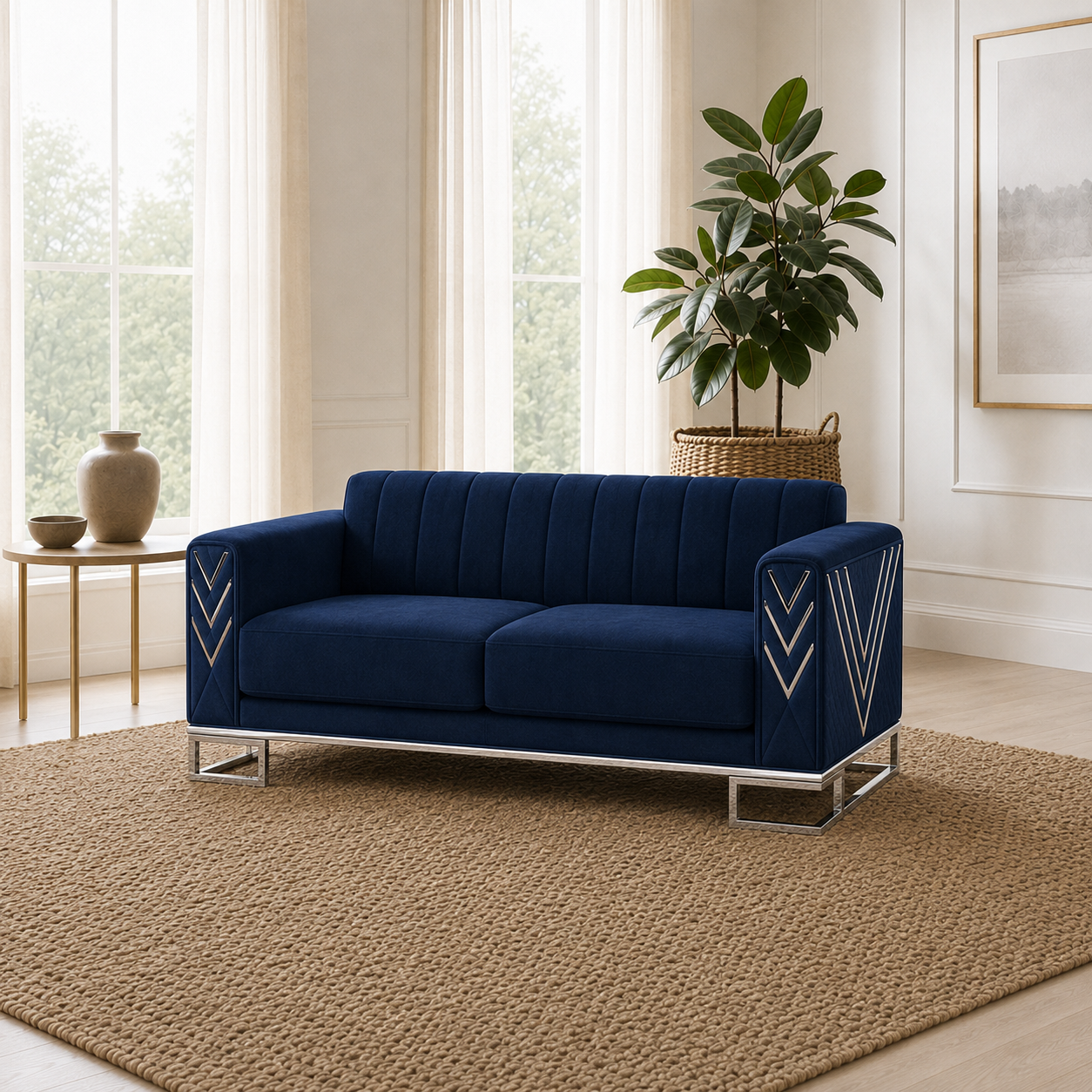 Solis 3+2+1 Sofa Set, 2 seater, blue, room view