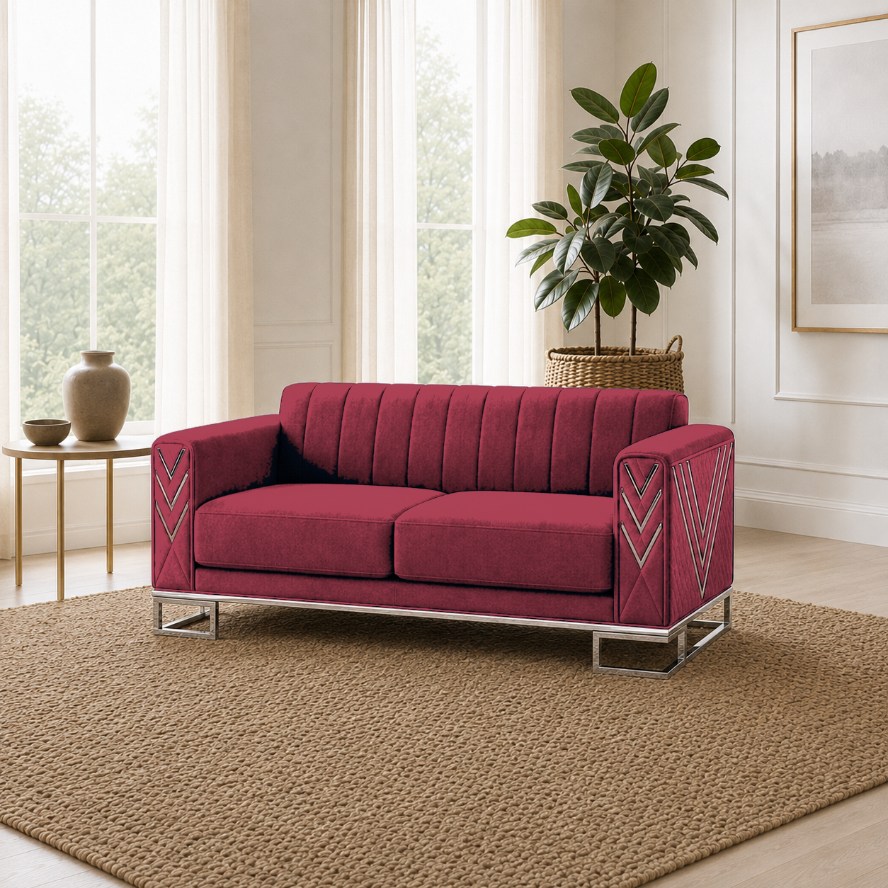 Solis 3+2+1 Sofa Set, 2 seater, red, room view