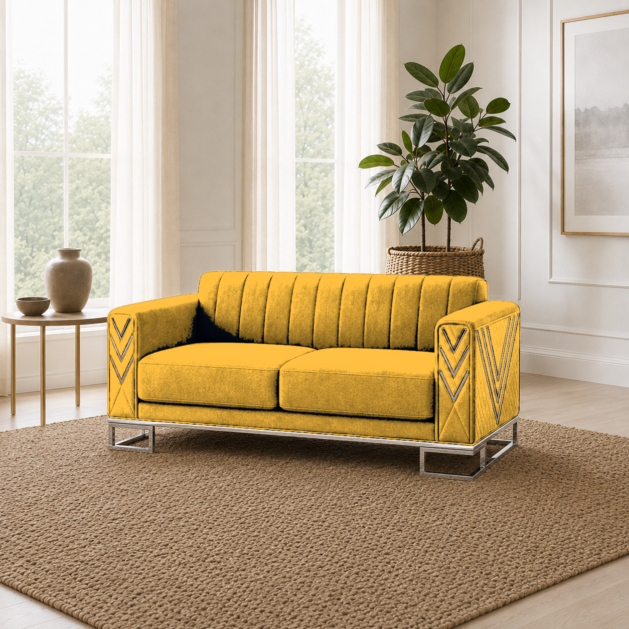 Solis 3+2+1 Sofa Set, 2 seater, yellow, room view