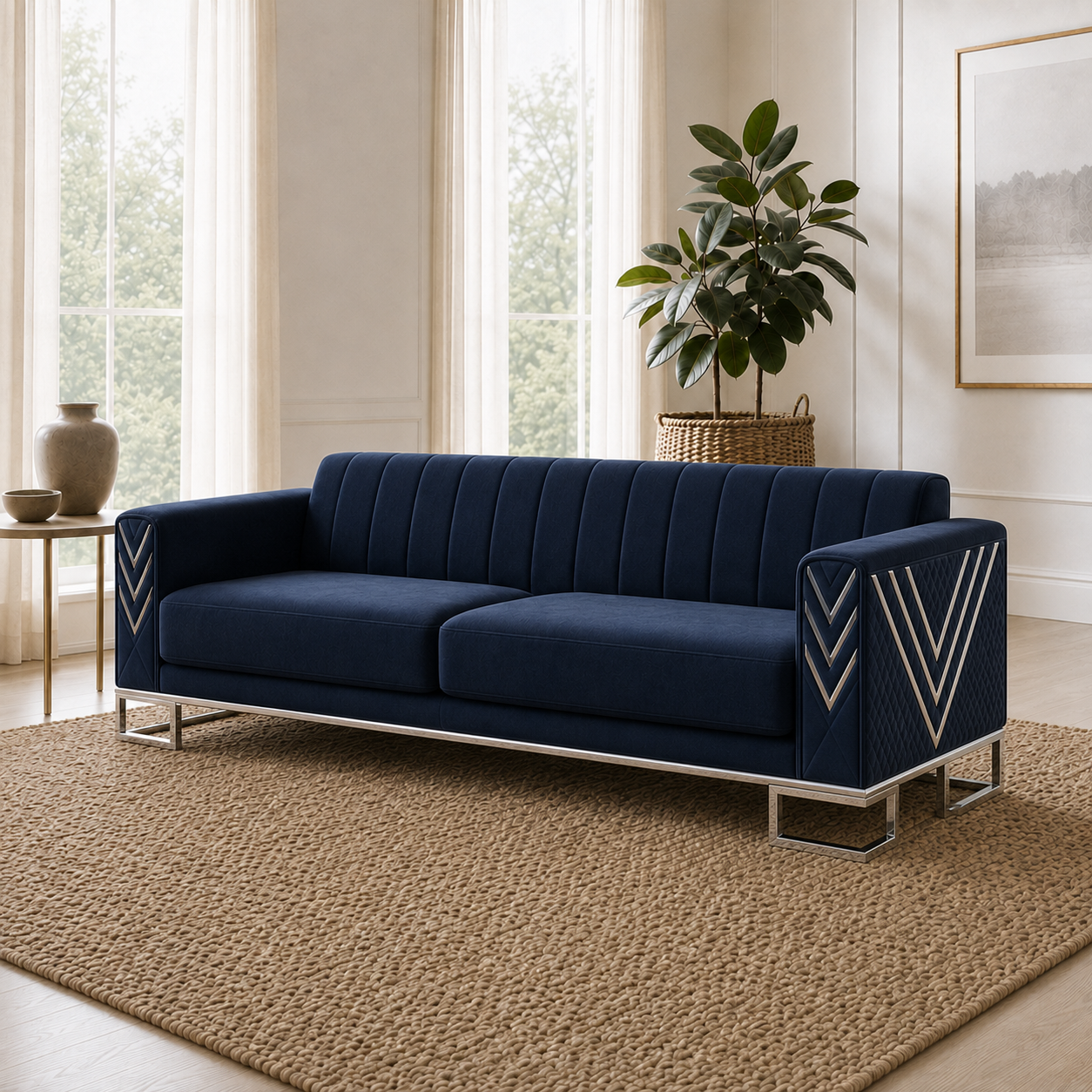 Solis 3+2+1 Sofa Set, 3 seater, blue, detail view