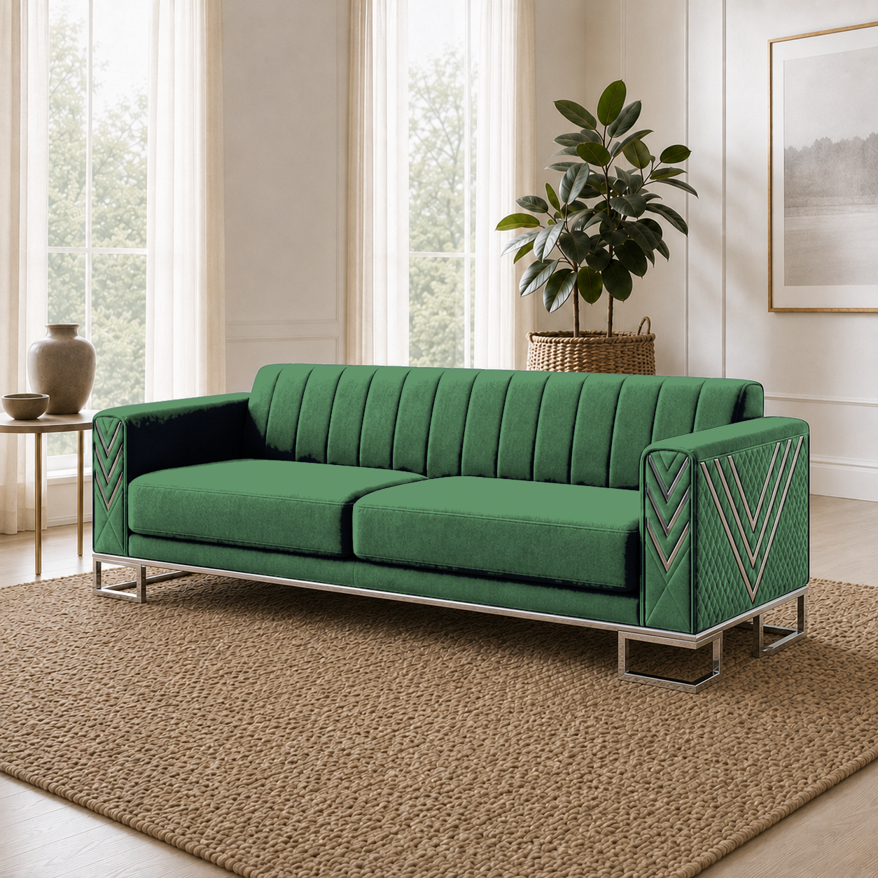 Solis 3+2+1 Sofa Set, 3 seater, green, detail view
