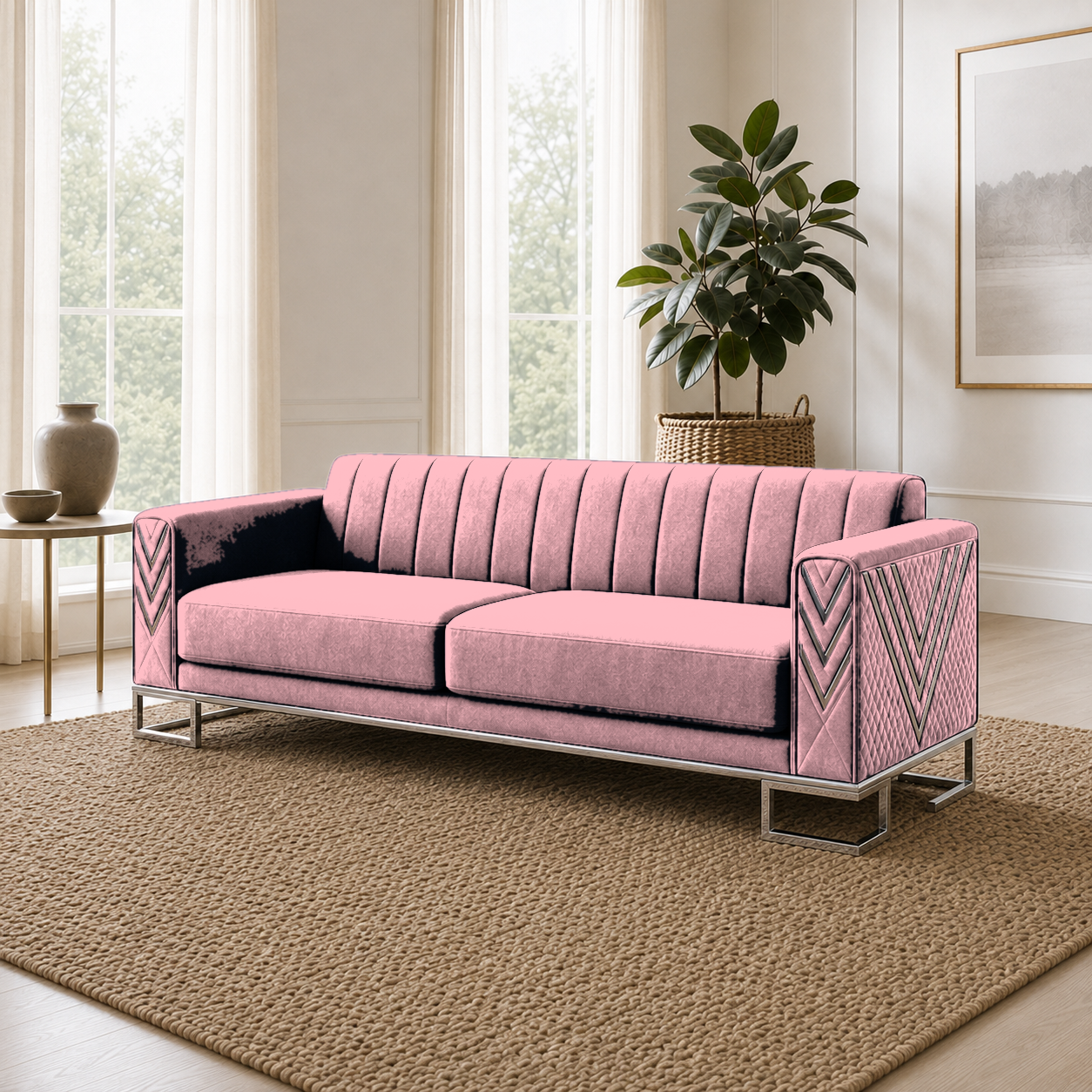 Solis 3+2+1 Sofa Set, 3 seater, pink, room view