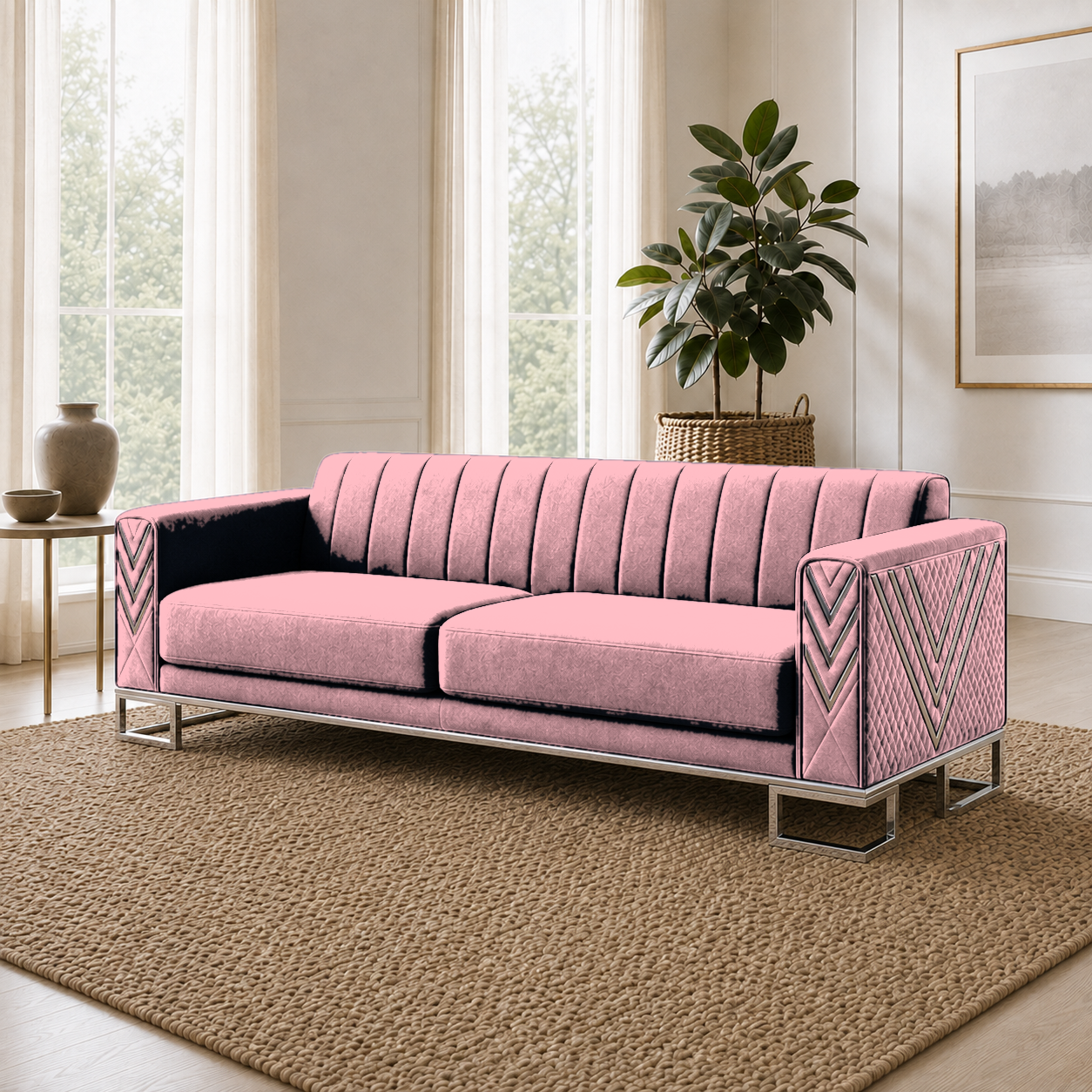 Solis 3+2+1 Sofa Set, 3 seater, pink, detail view