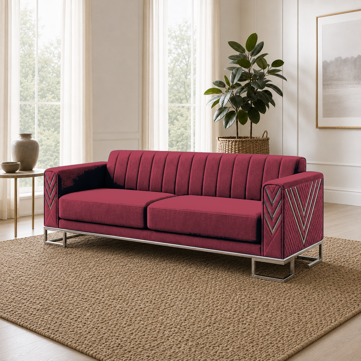 Solis 3+2+1 Sofa Set, 3 seater, red, room view