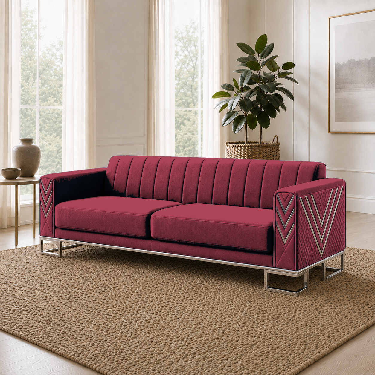 Solis 3+2+1 Sofa Set, 3 seater, red, detail view