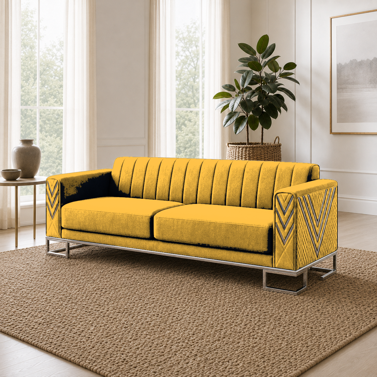 Solis 3+2+1 Sofa Set, 3 seater, yellow, room view