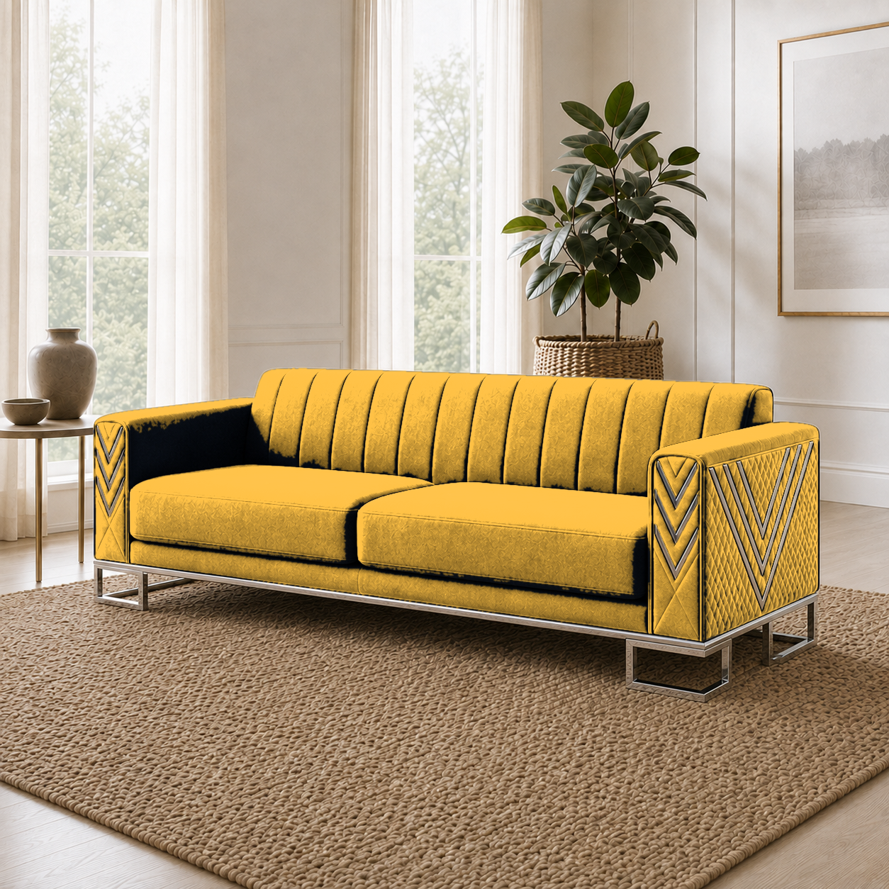 Solis 3+2+1 Sofa Set, 3 seater, yellow, detail view