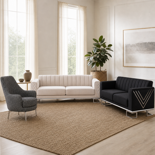 Solis - 3+2+1 Sofa Set, complete 3+2+1 sofa set in an editorial living room