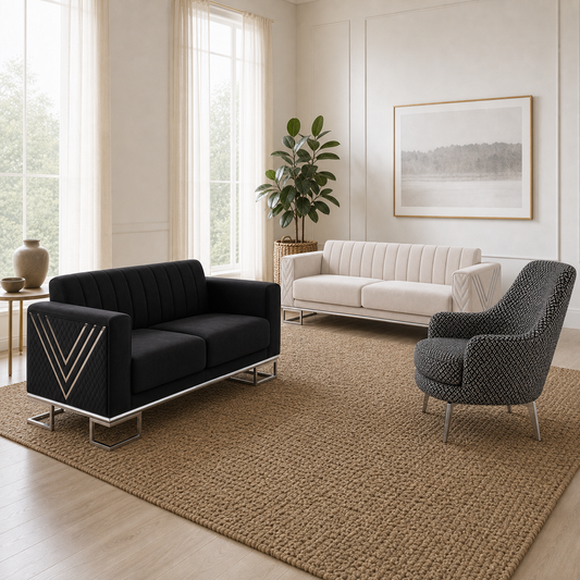 Solis - 3+2+1 Sofa Set, alternate room angle of the complete 3+2+1 sofa set