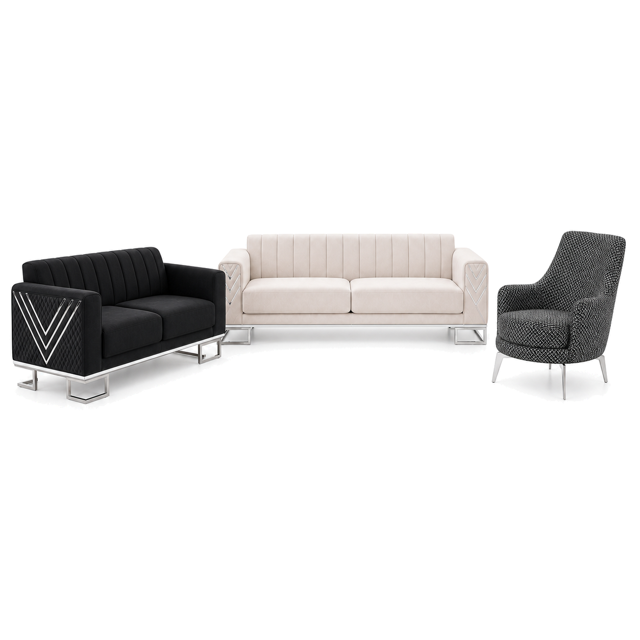Solis - 3+2+1 Sofa Set, complete 3+2+1 sofa set front studio view
