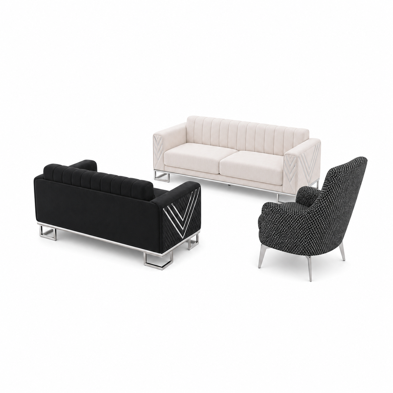 Solis - 3+2+1 Sofa Set, complete 3+2+1 sofa set side studio view