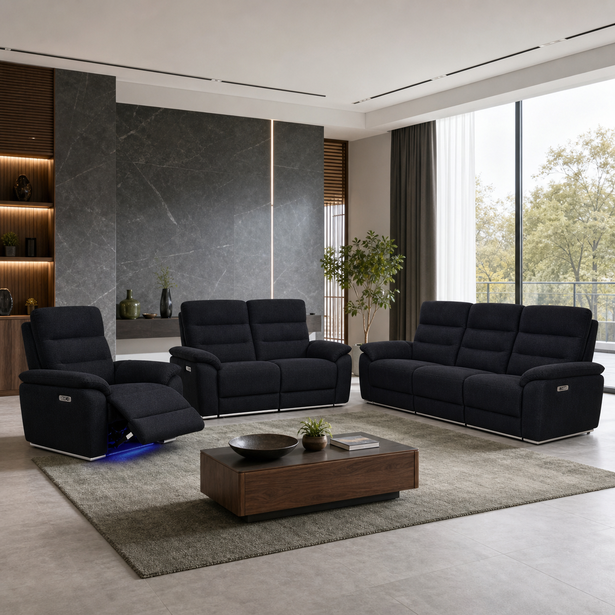 Solstice Recliner complete configuration in an editorial living room