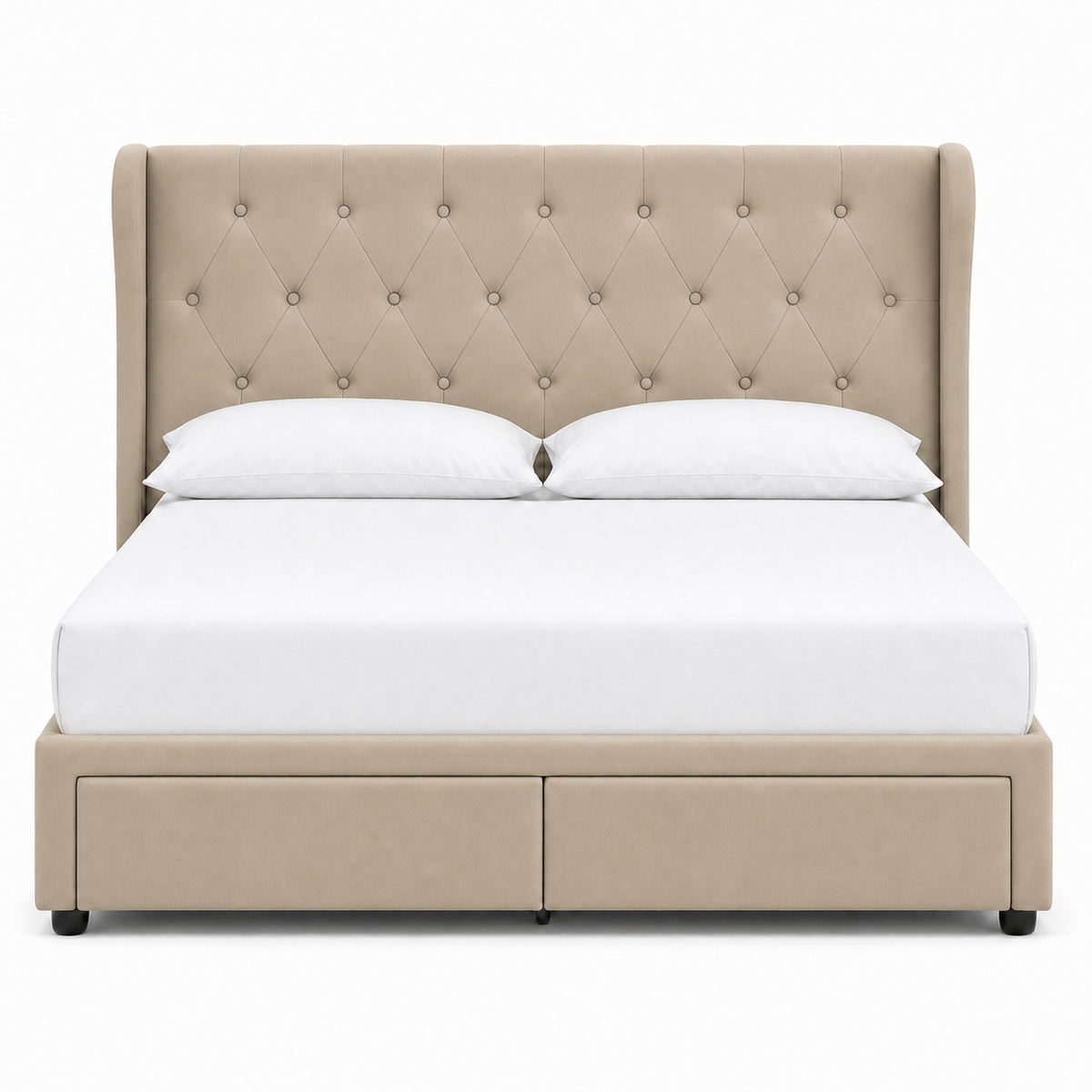 Tara - Bed Beige plain white background view