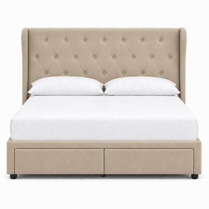 Tara - Bed Beige plain white background view