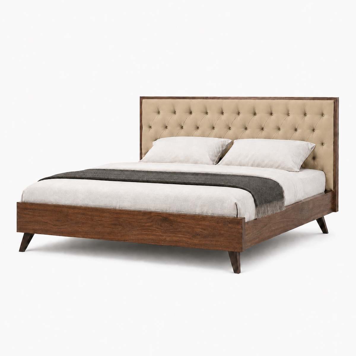 Tash - Bed Beige plain white background view