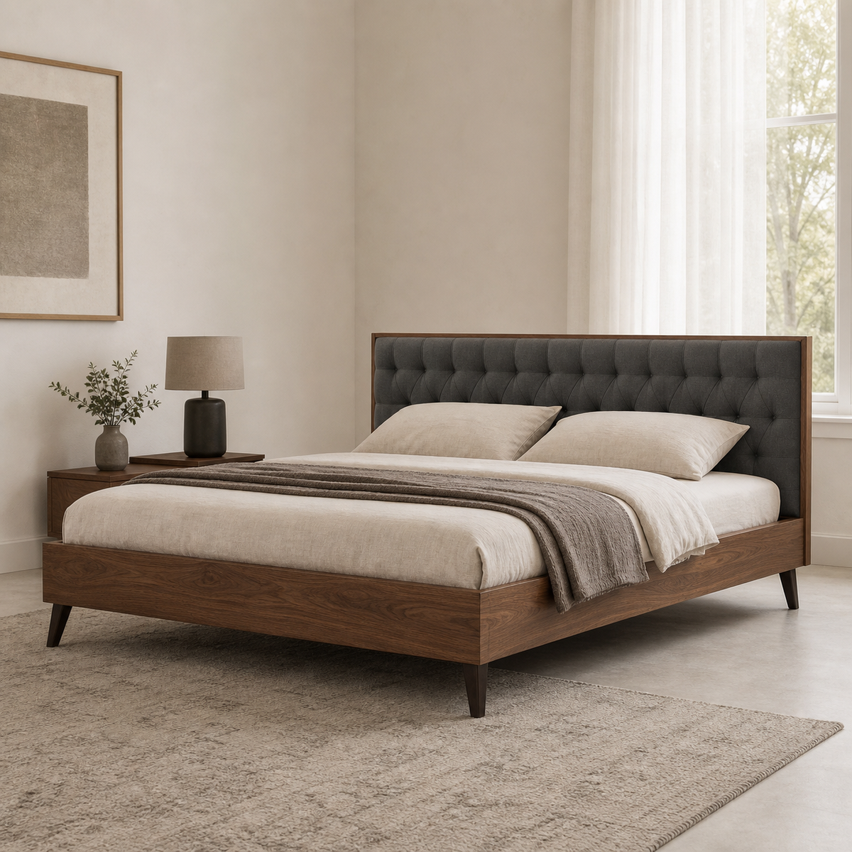 Tash - Bed, complete front three-quarter bed view in a restrained bedroom
