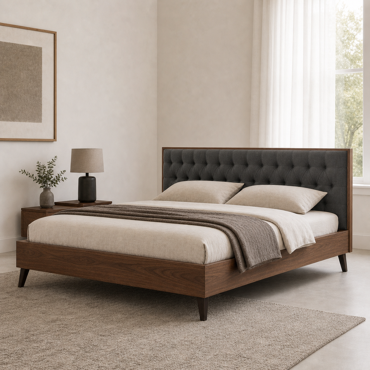 Tash - Bed, closer made-bed view showing the complete frame construction