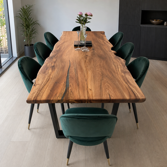 Teal - Wooden Top Dining Table, clearly different end-on dining-room view