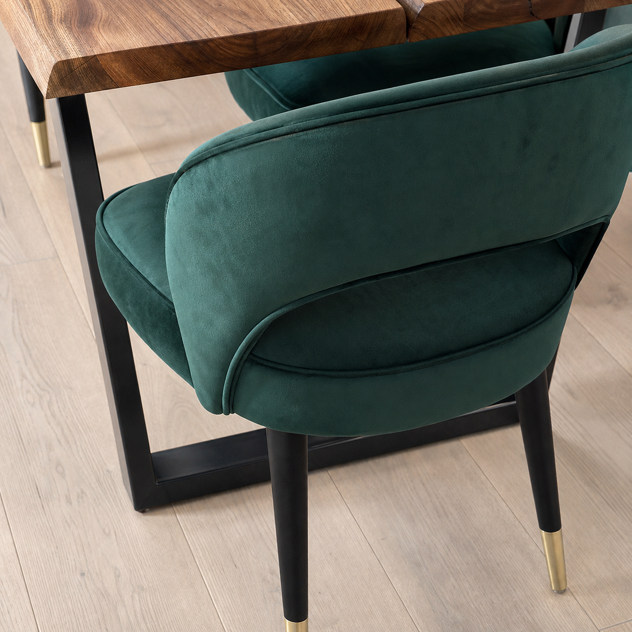 Teal - Wooden Top Dining Table, close chair, seating, or base construction detail