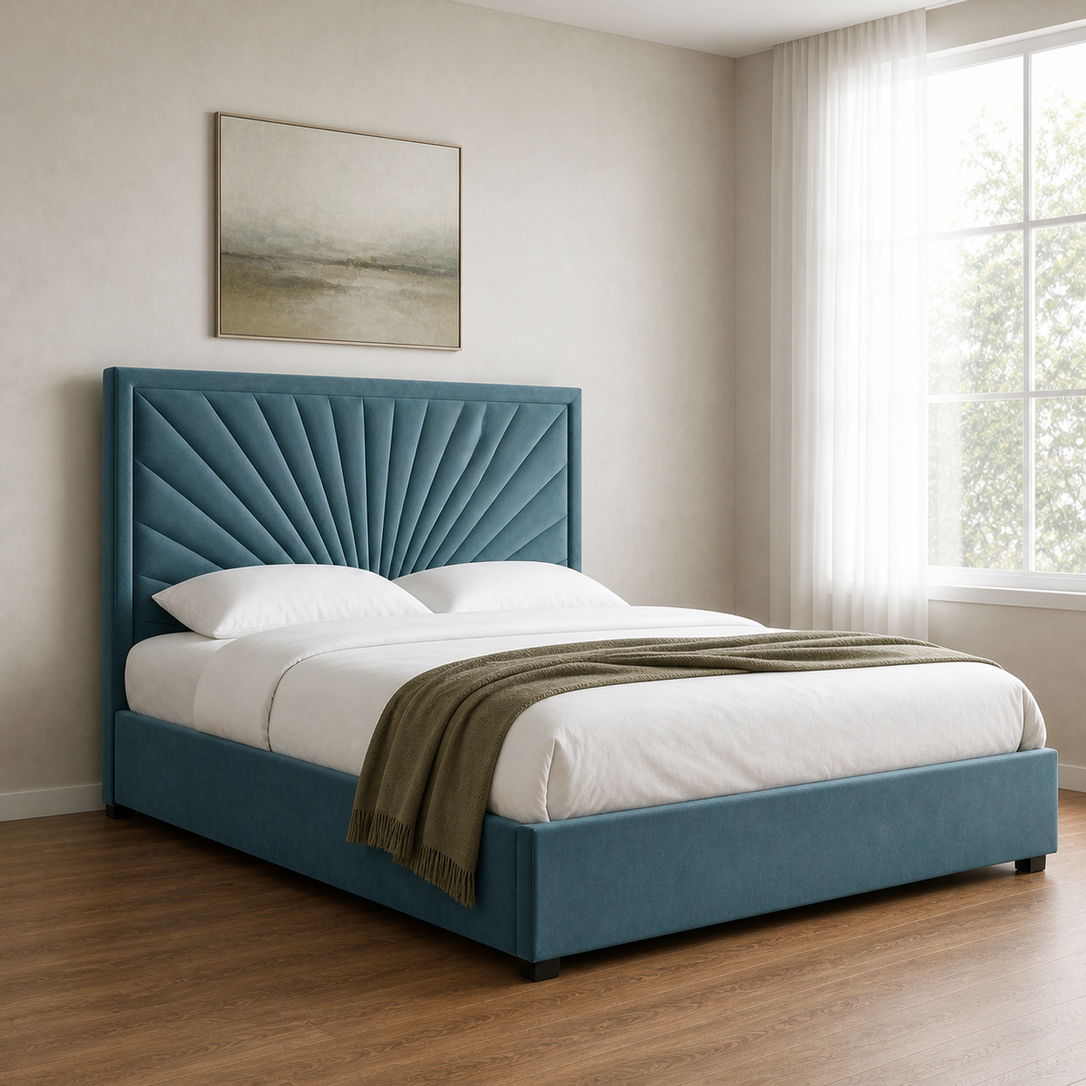 Tenor - Bed, closer made-bed view showing the complete frame construction