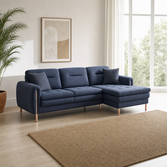 Terra - L shape sectional sofa, three-quarter view showing the chaise and depth