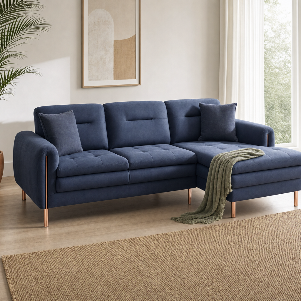 Terra - L shape sectional sofa styled with a sage-green throw