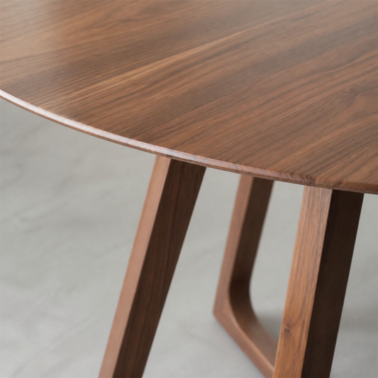 Thane - Wooden Top Dining Table, close tabletop and construction detail