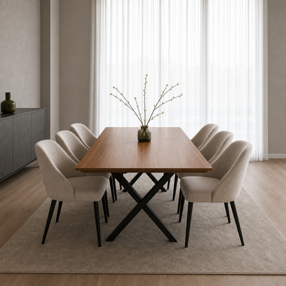 Elora - Wooden Top Dining Table, clearly different end-on dining-room view