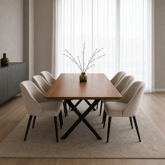 Elora - Wooden Top Dining Table, clearly different end-on dining-room view