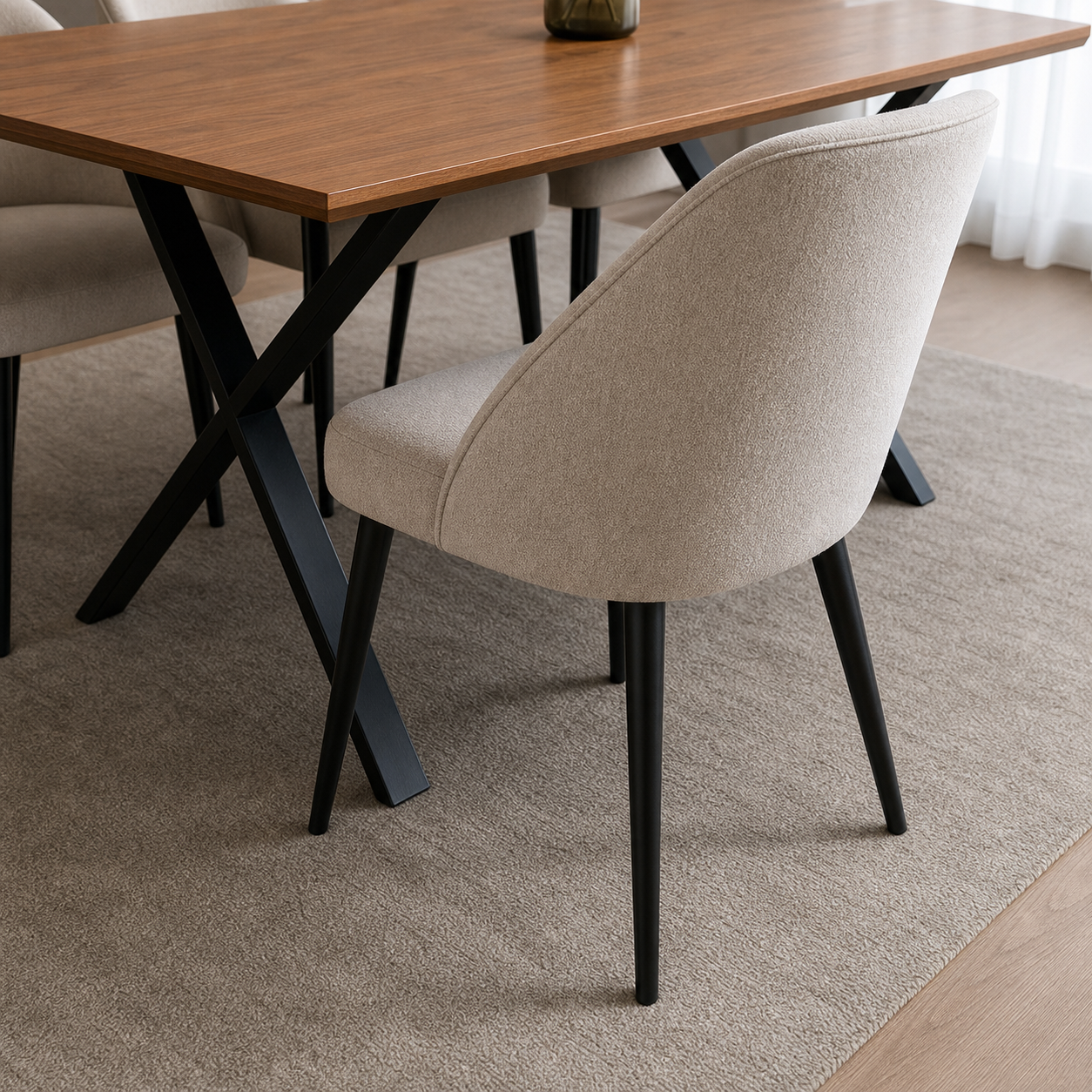 Elora - Wooden Top Dining Table, close chair, seating, or base construction detail