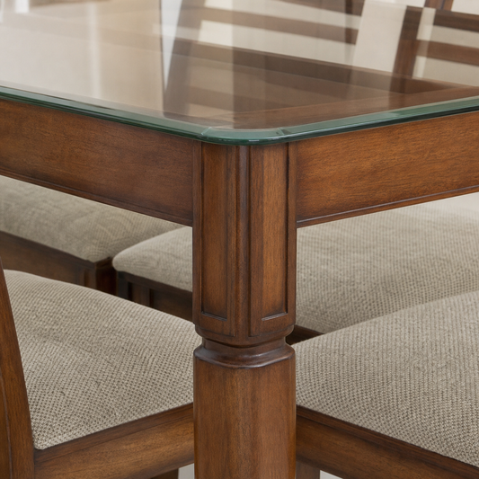 Theo - Wooden Top Dining Table, close tabletop and construction detail