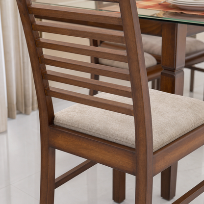 Theo - Wooden Top Dining Table, close chair, seating, or base construction detail
