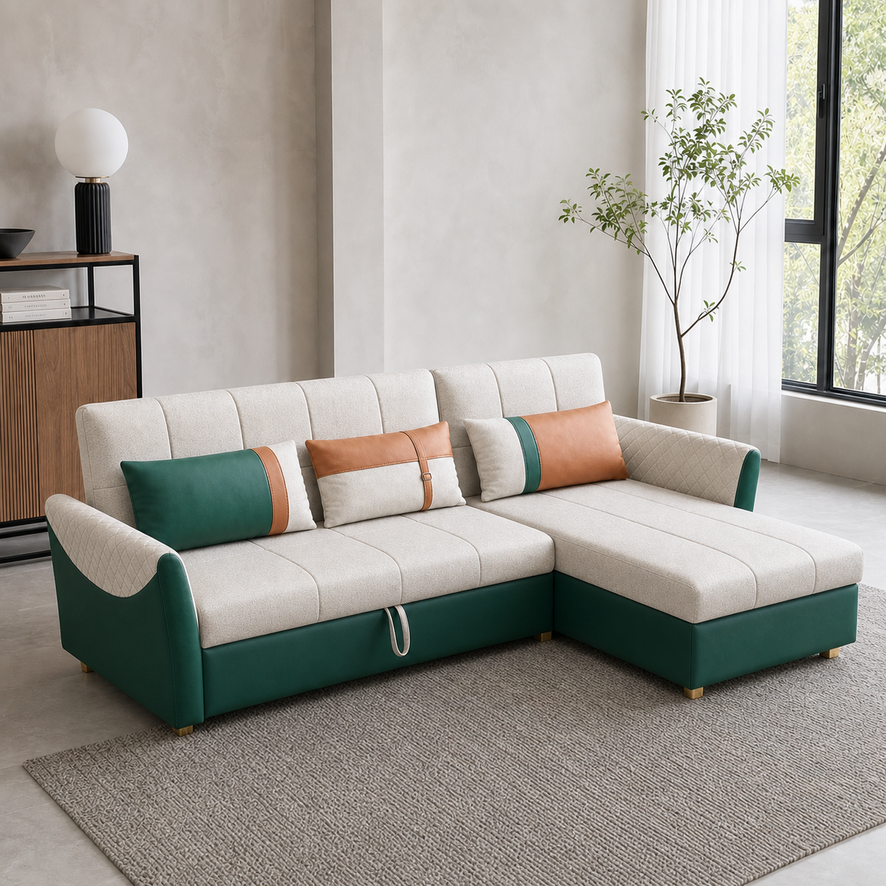 Theon - Sofa bed, fully closed sofa view in the identical living room