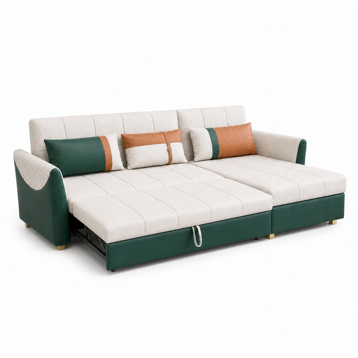 Theon - Sofa bed, fully open studio view on a pure-white background