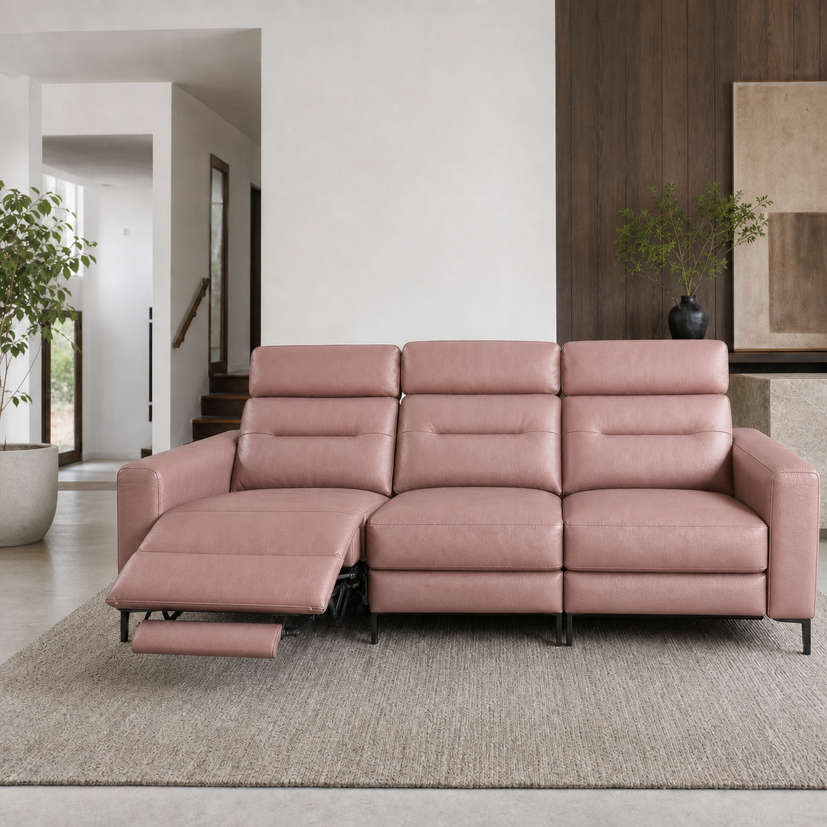 Timber Recliner 3 seater pink 01 main