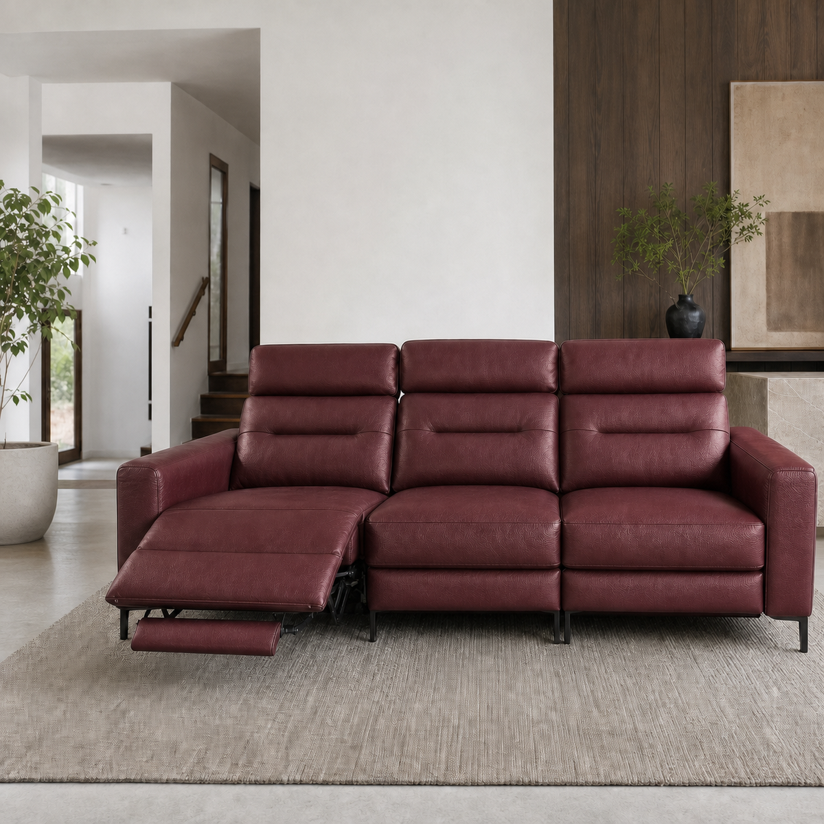 Timber Recliner 3 seater red 01 main