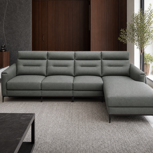 Timber Recliner upholstery and reclining detail